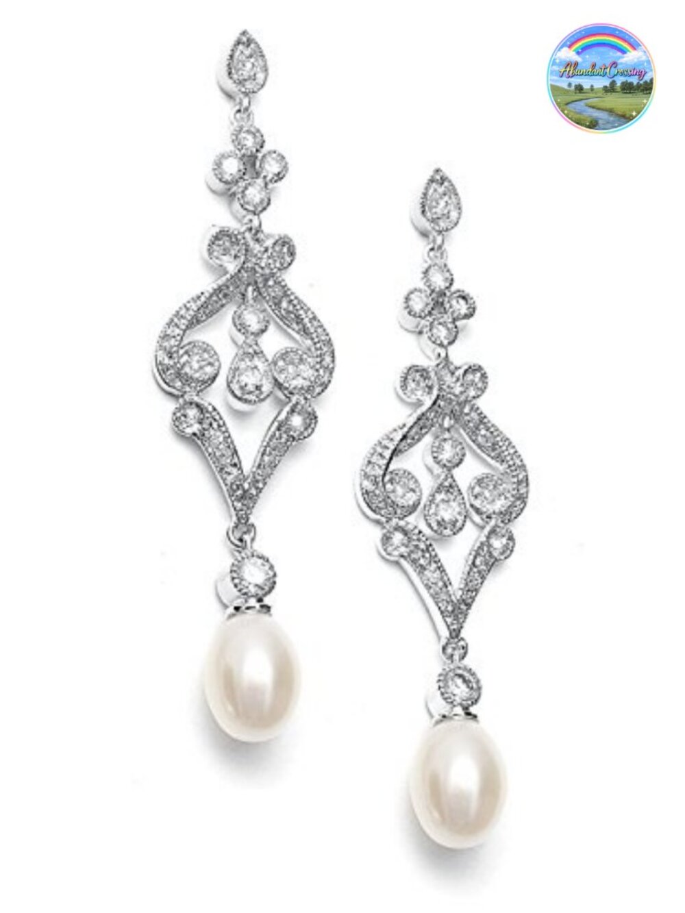 Freshwater Pearl Drop Dangle Earrings Platinum Plated CZ Wedding Bridal Prom